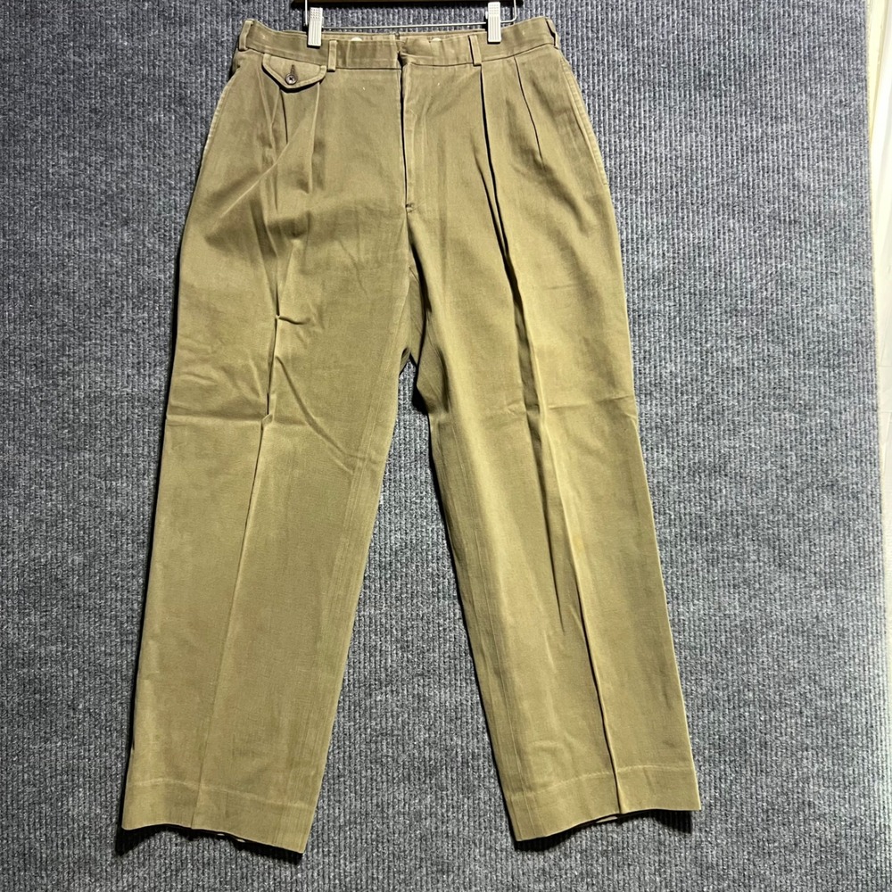 Vintage Polo Ralph Lauren Pleated Trousers Mens 32 Brown Khaki Chino Flannel 90s
